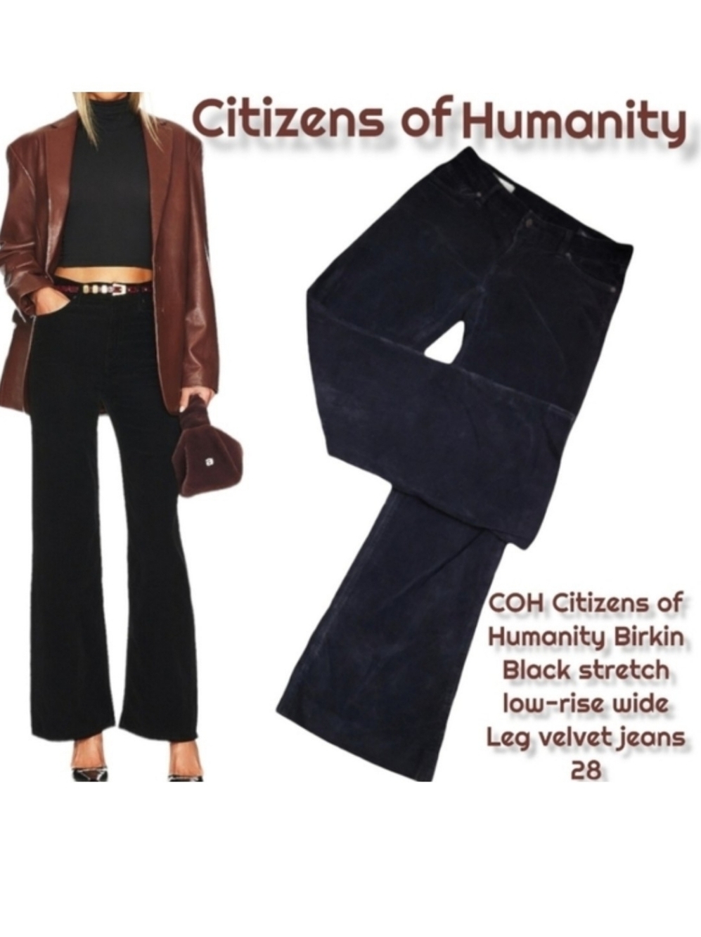 Citizens of Humanity Women Birkin stretch wide Leg flare velvet trouser jeans 28